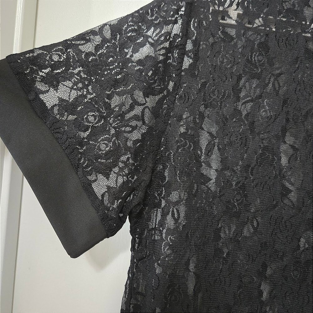 INCERUN Women's Black Floral Lace Mock‎ Neck Short Sleeve Shirt 3XL Goth - Picture 4 of 6